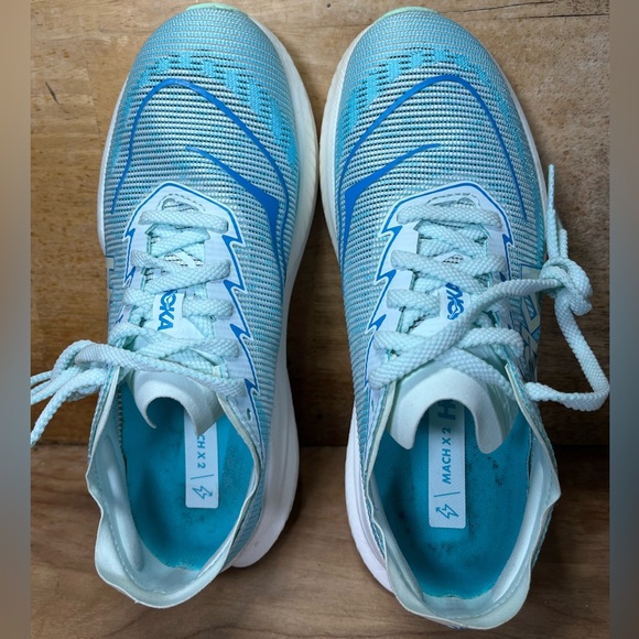Hoka One One Mach X 2 Womens Size 7 Running Shoes Sneakers Snow Melt Blue Spark - Picture 7 of 12